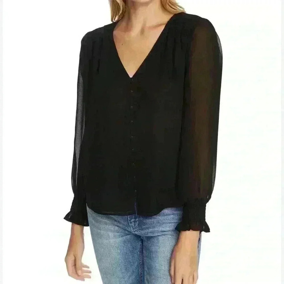 1. State Tops - NWT 1. State Women’s Smocked Detail Button Up Blouse in Black Size X-Small